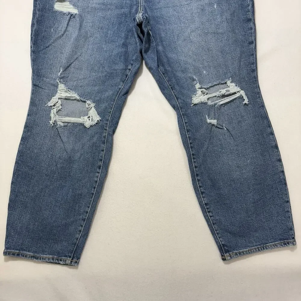 Old Navy Women's 20 High Rise Curvy O.G. Straight Ripped Blue Jeans (40x28) - Picture 3 of 13